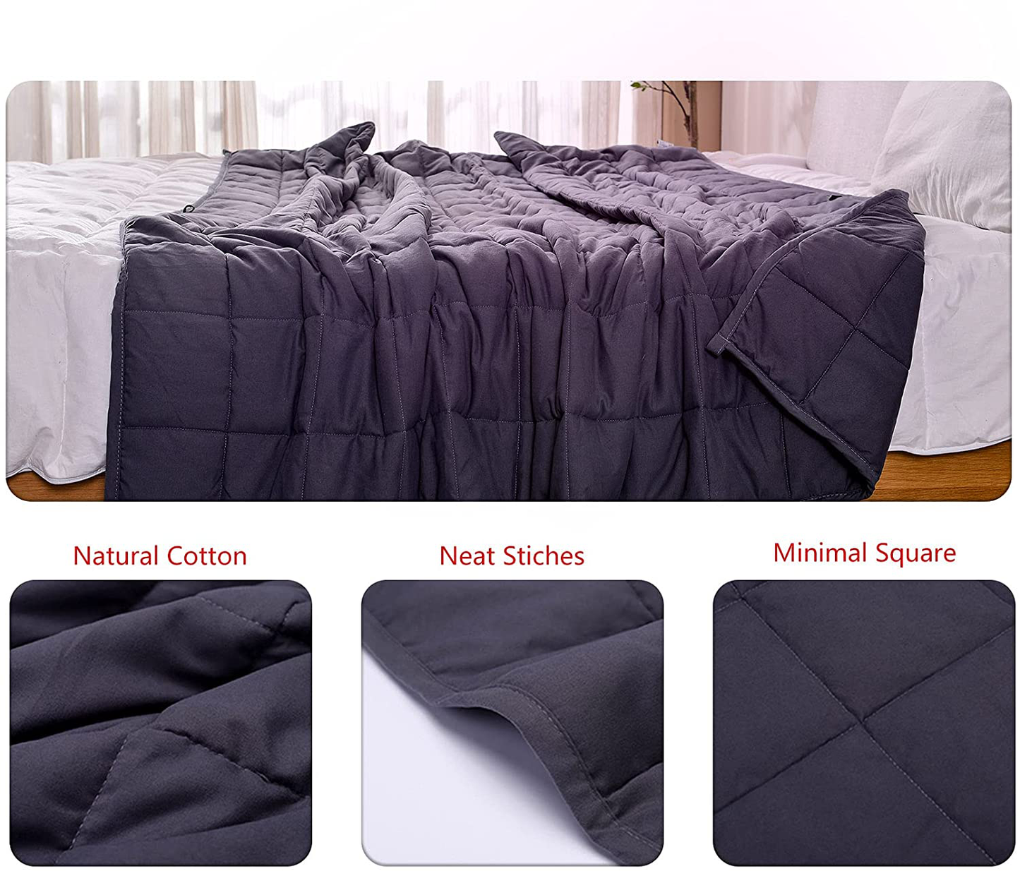 AN Cooling Weighted Blankets (15 Lbs, 48” X 72”, Twin Size) Heavy Blanket for Adult, Premium Cotton with Natural Glass Beads