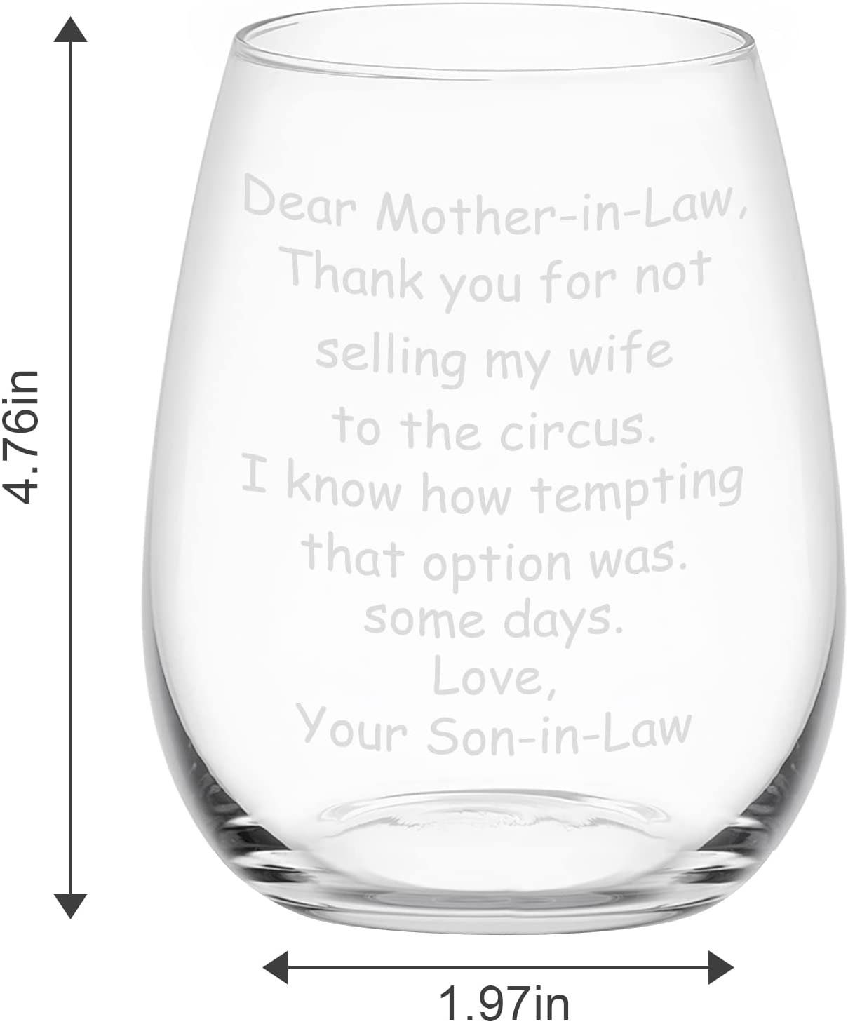 DAZLUTE Mother in Law Gifts, 15Oz Mother in Law Wine Glass, Funny Mother’S Day Gifts, Birthday Gifts, Wedding or Christmas Gifts Idea for Mother in Law from Son in Law