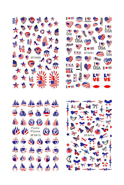 400+ Pieces 4Th of July Nail Stickers, American Flag Patriotic Independence Day Nail Art Sticker False Nail Design Self-Adhesive Nail Decals Manicure Nail Tip Decoration for Fourth of July