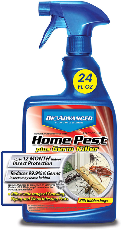 BioAdvanced 700460A Home Pest Plus Germ Killer, Pest Control, Bug Spray for Home, for Indoor and Outdoor, 24-Ounce, Ready-to-Use