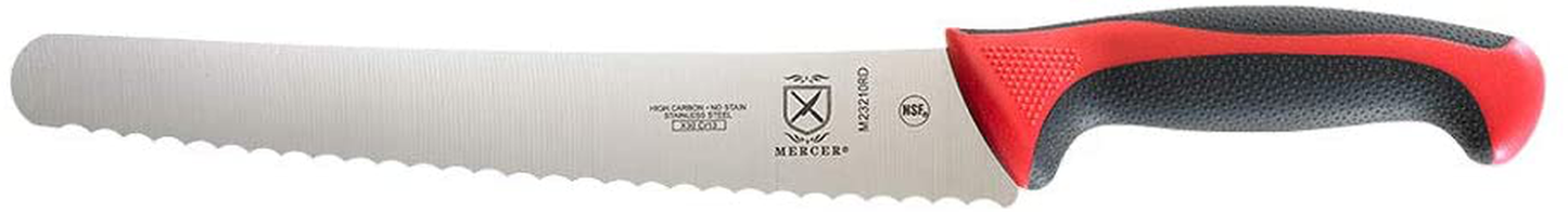 Mercer Culinary M23210RD Bread Knife, 10-Inch Wavy Edge Wide, Red