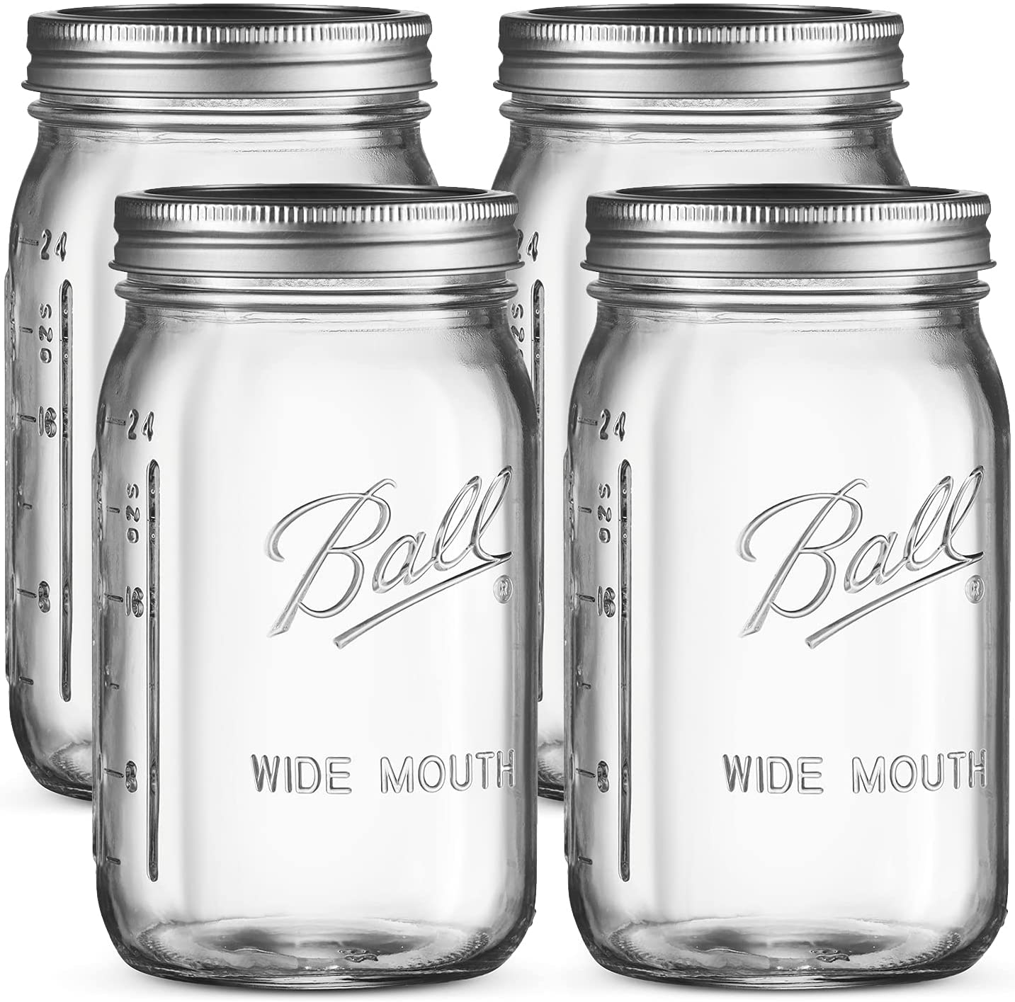 Ball Regular Mouth Mason Jars 32 oz [4 Pack] With mason jar lids and Bands, Ball mason jars 32 oz - For Canning, Fermenting, Pickling, Jar Decor - Microwave/Freeze/Dishwasher Safe + SEWANTA Jar Opener