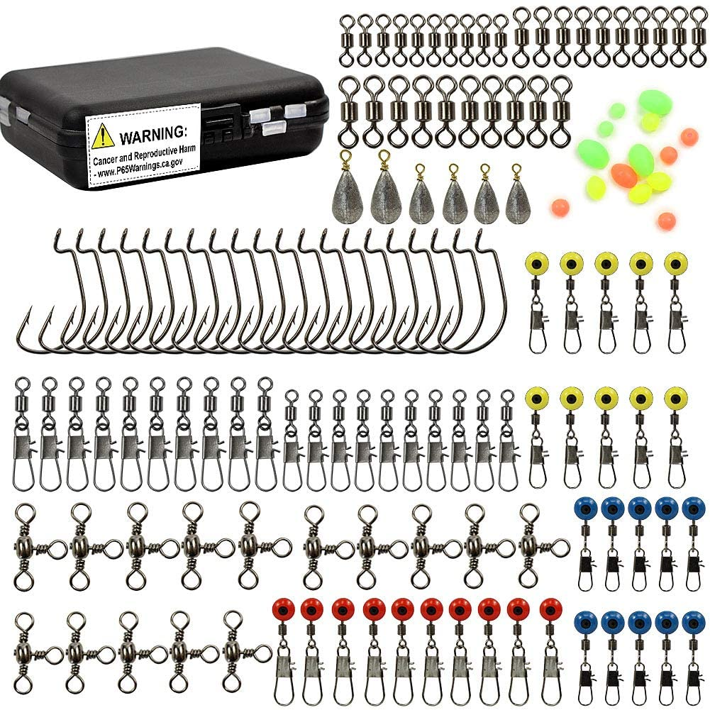 160Pcs/Box Fishing Accessories Kit with Tackle Box,Including Fishing Swivels Snaps, Bass Casting Sinker Weights, Fishing Line Beads,Jig Hooks