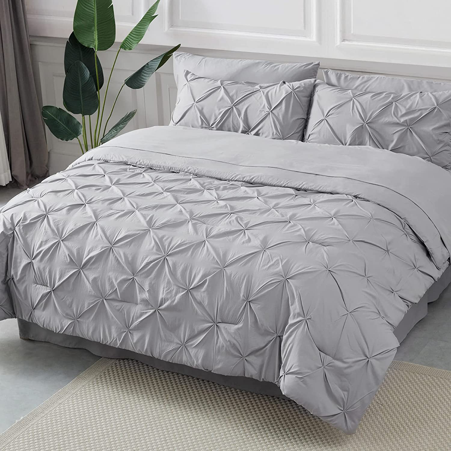 Bed in A Bag Pinch Pleat Bedding Comforter Set with Sheets