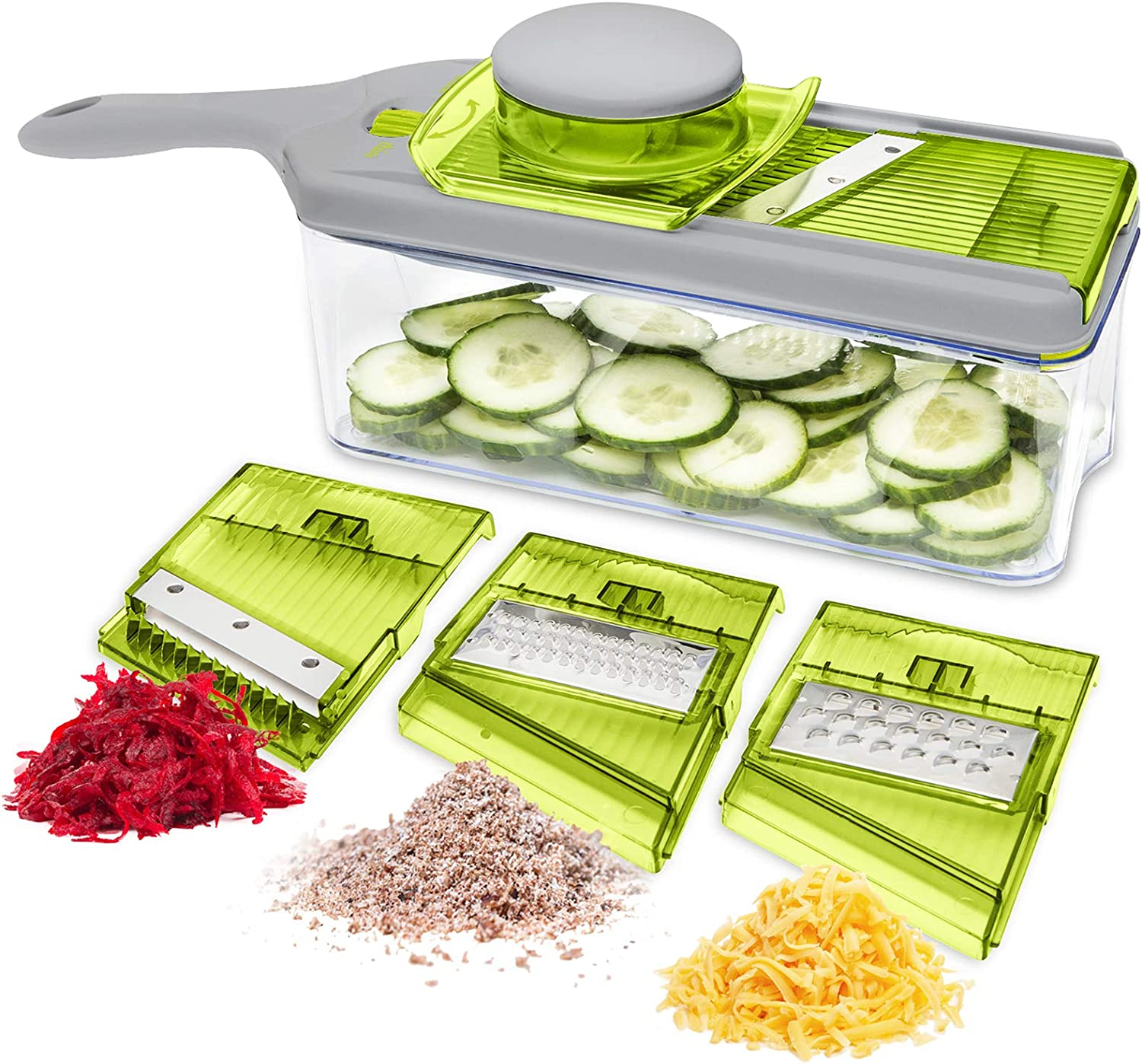 Mandoline Slicer Thickness Adjustable, FITNATE 9 in 1 Vegetable Chopper and Slicer with 5 Replaceable Slicing Blades, Cheese Slicer Salad Chopper with Container, Great for Salad and Cheese