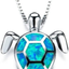 Cute Turtle Pendant Necklace Lovely Animals White Created Fire Opal Silver Chain Necklace Jewellery Gifts (Blue)