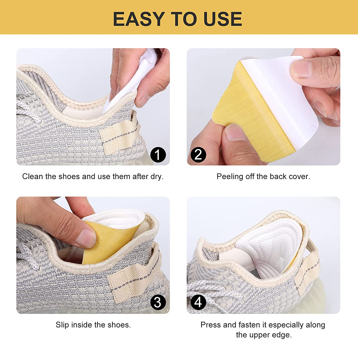 Heel Cushion Pads Heel Grips Liner Self-Adhesive Insoles Men/Women Foot Care Protector Inserts for Loose Shoes Heel Slipping- Heel Pain Relief Blisters Callus