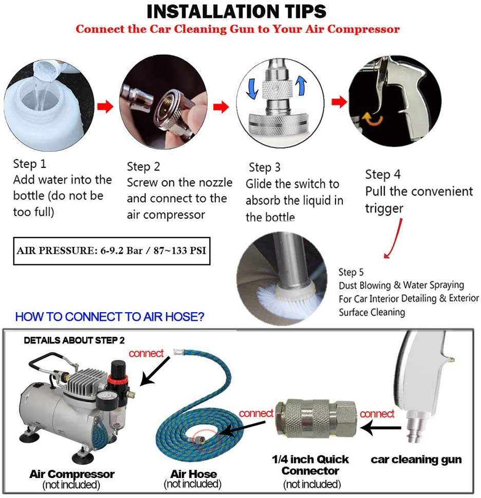 SPTA Car Cleaning Kit Air Compressor Detailing Gun Interior Stain Remover