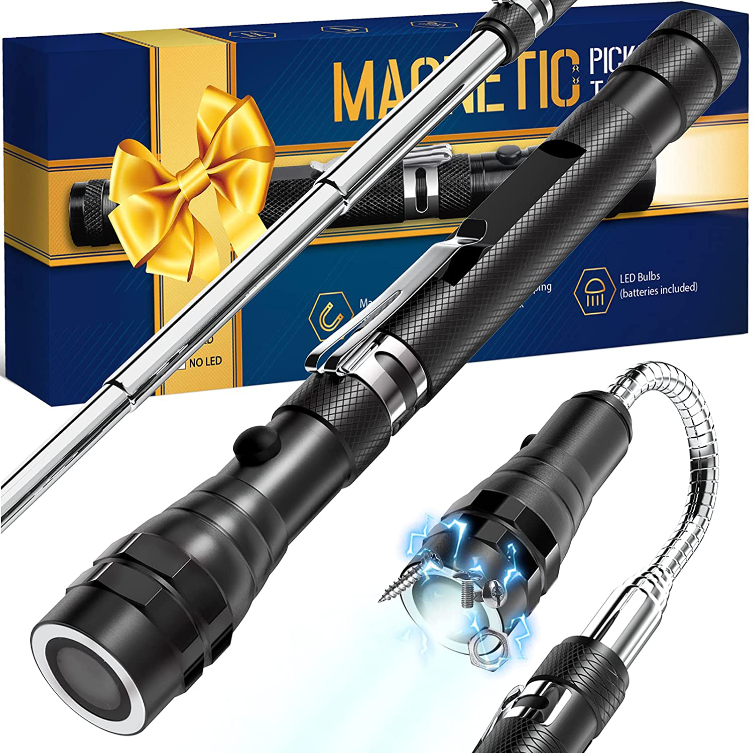 Gifts for Men Dad,Magnet Tool Telescoping Magnetic Pickup Light,22" Extending Magnet Stick Cool Tool Gadget for Men,Unique Birthday Gift for Men HIM,HER,Husband,Grandpa,Stuff for Hard to Reach Place