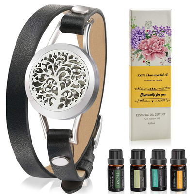 Aromatherapy Essential Oil Leather Diffuser Bracelet w/Tea Tree, Lemongrass, Orange and Peppermint -10ML/pcs, Unique Gift Ideas for Women, Girls, Friend, Mom at Anniversaries, Birthday and Christmas