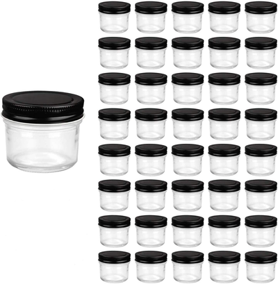 4oz Glass Jars With Lids,Small Mason Jars Wide Mouth,Mini Canning Jars With Black Lids For Honey,Jam,Jelly,Baby Foods,Wedding Favor,Shower Favors,Spice Jars For Kitchen & Home,Set of 40 ……