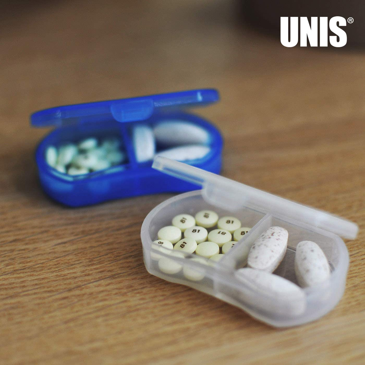 UNIS 6 Pack Small Thin Style Emergency Pill Medication Portable Container Case Box with Dual Compartments