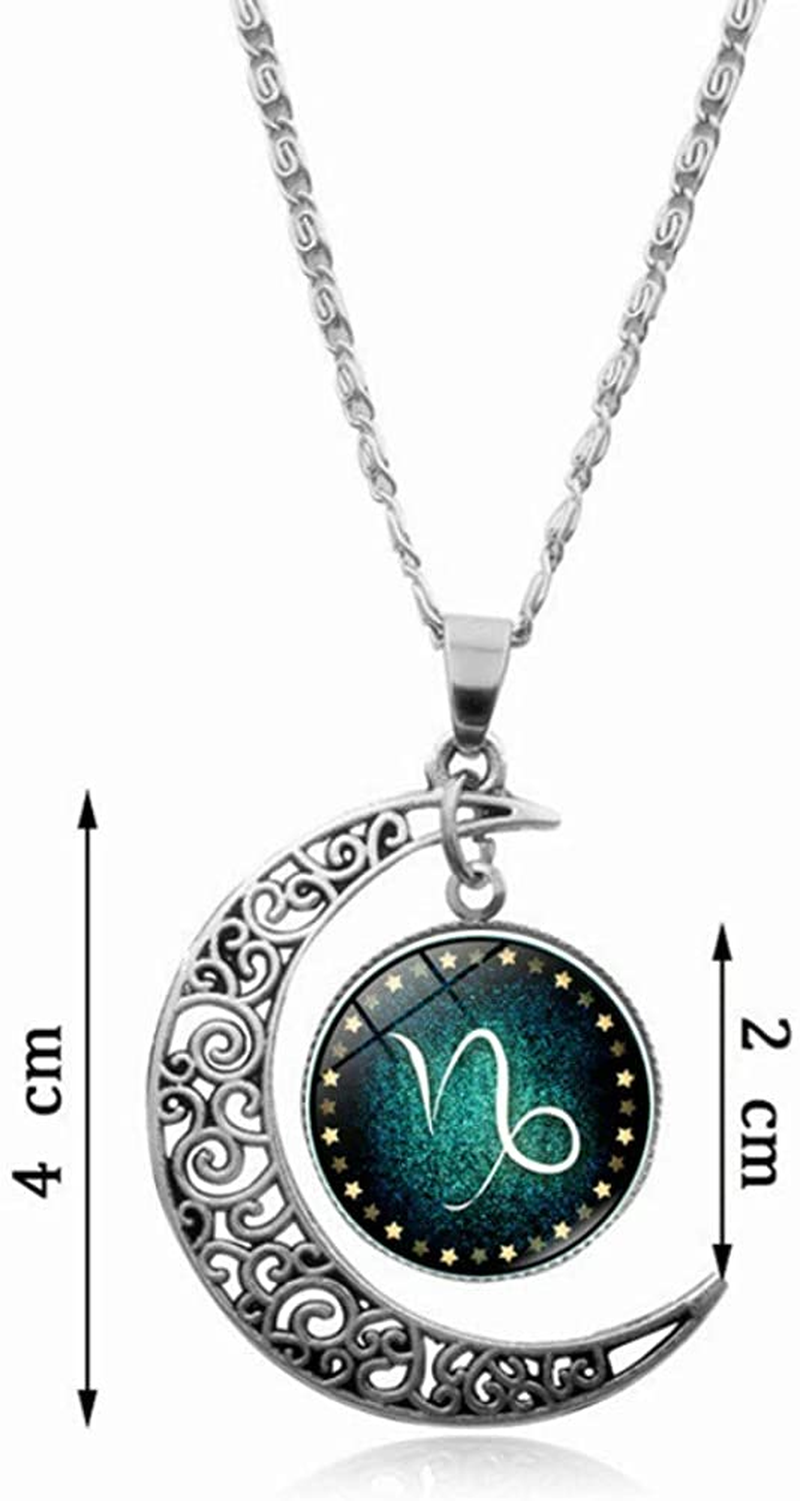 FLDC Zodiac Necklace Jewelry Gifts for Women Teen Girls Birthday Astrology Horoscope Sign Crescent Half Moon Pendant Necklace