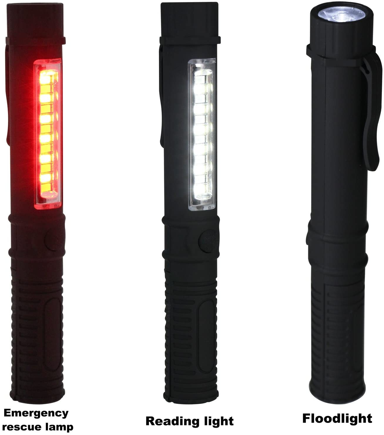Newvan Tech 3 in 1 Multi-Function LED Flashlight with Magnetic Base, Black, Pack of 3