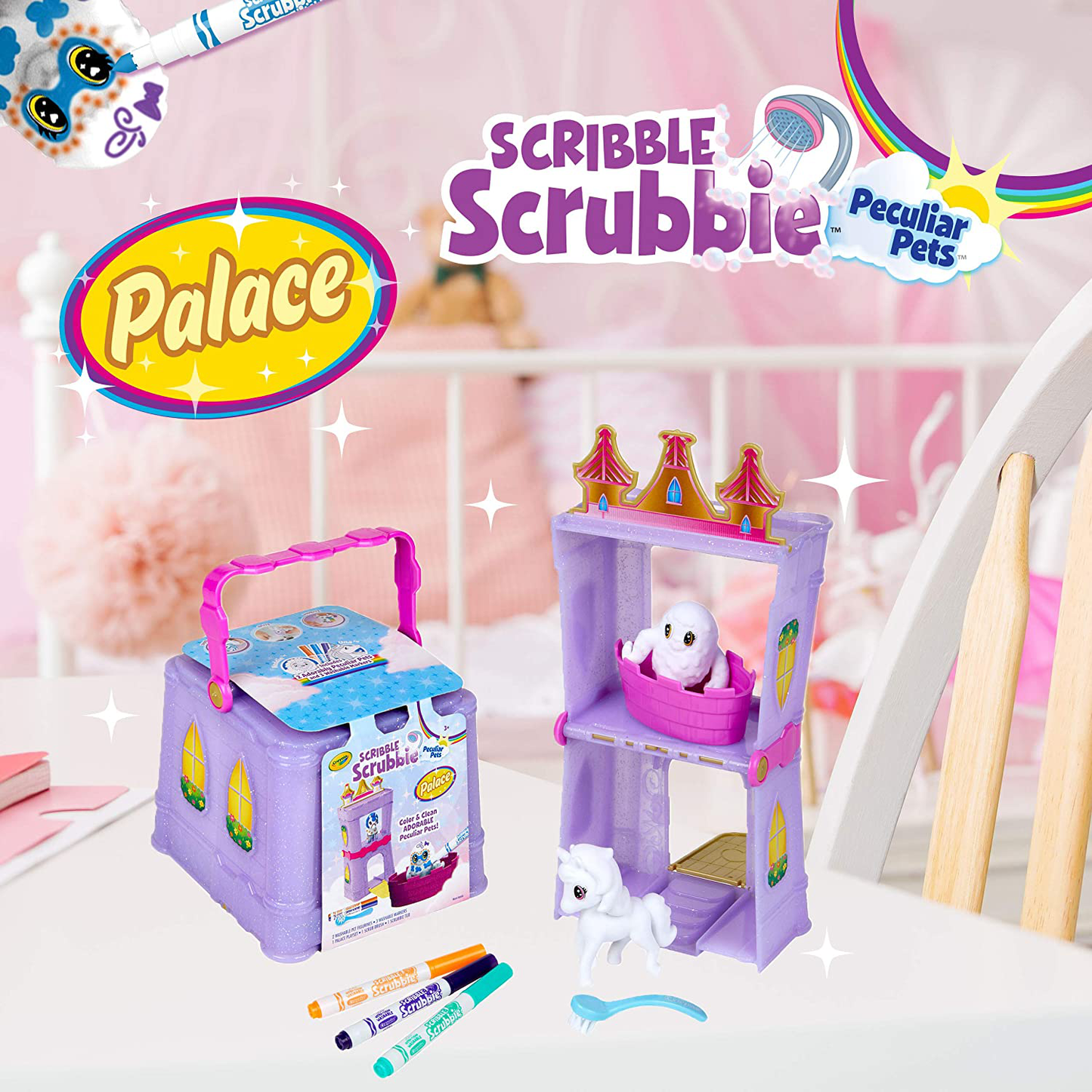Crayola Scribble Scrubbie Peculiar Pets, Palace Playset with Unicorn and Yeti Kids Toys, Gift for Girls & Boys, Ages 3, 4, 5, 6