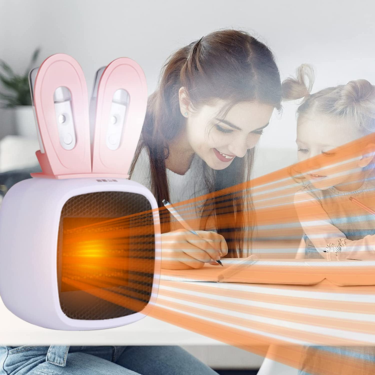 Pink Space Heater, Small Ceramic Heaters for Indoor Use, Small Spray Humidification Electric Heater, Portable 2 in 1 Humidification Hot Air Blower, Multi-Protection, for Office Desk Bedroom Indoor Use