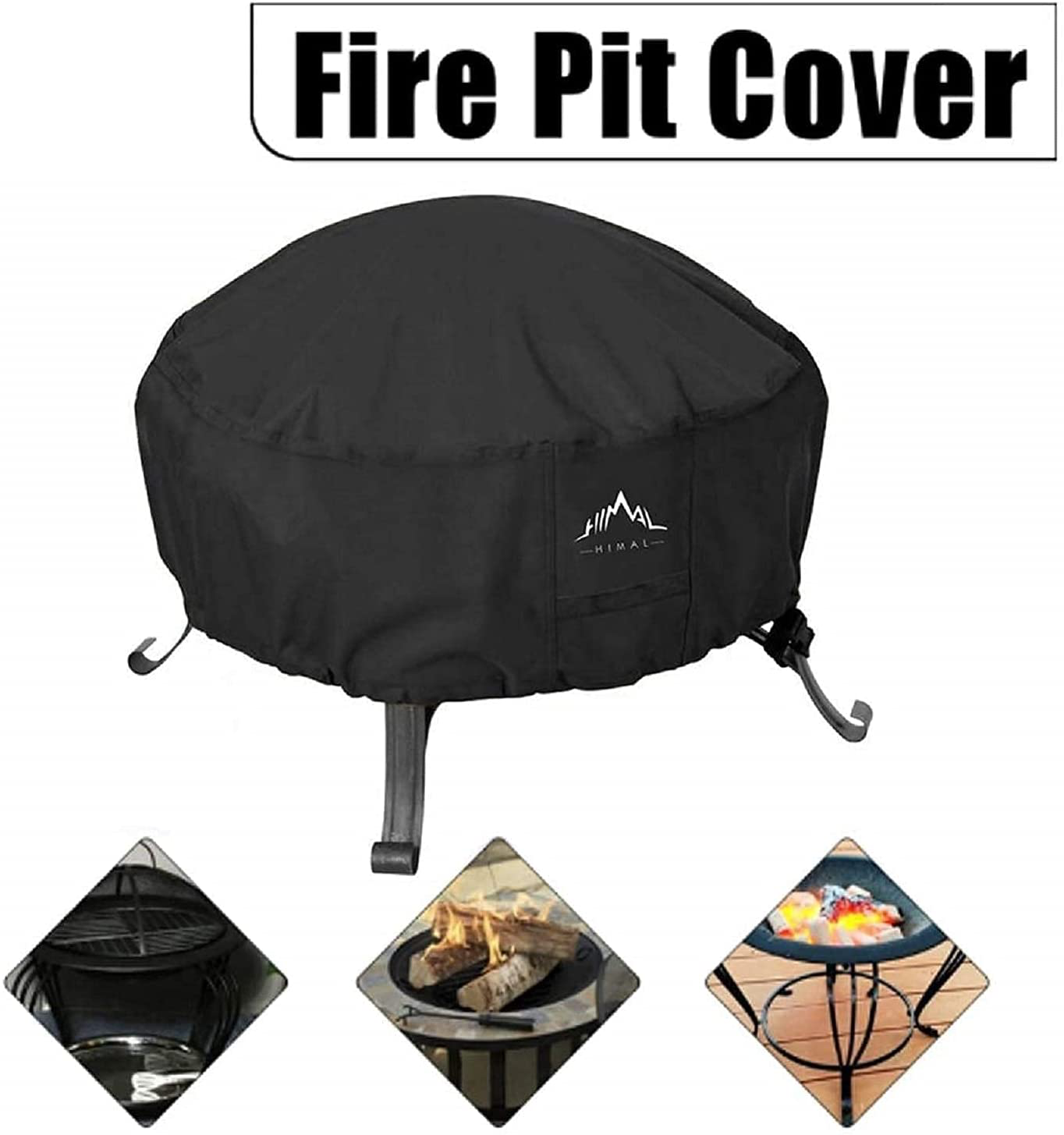 Outdoors Fire Pit Cover- Heavy Duty Waterproof 600D Polyester with Thick PVC Coating, Round Fire Pit Cover, Waterproof