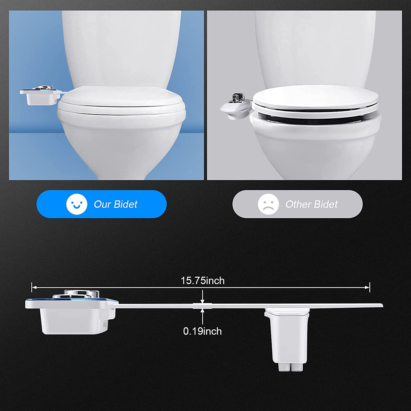 Bidet for Toilet Attachment Non-Electrical Self-Cleaning Nozzle Toilet Seat Attachment (Posterior/Feminine Wash), Bidet Sprayer with Stainless Steel Hose Baday Toilet Seat Attachment