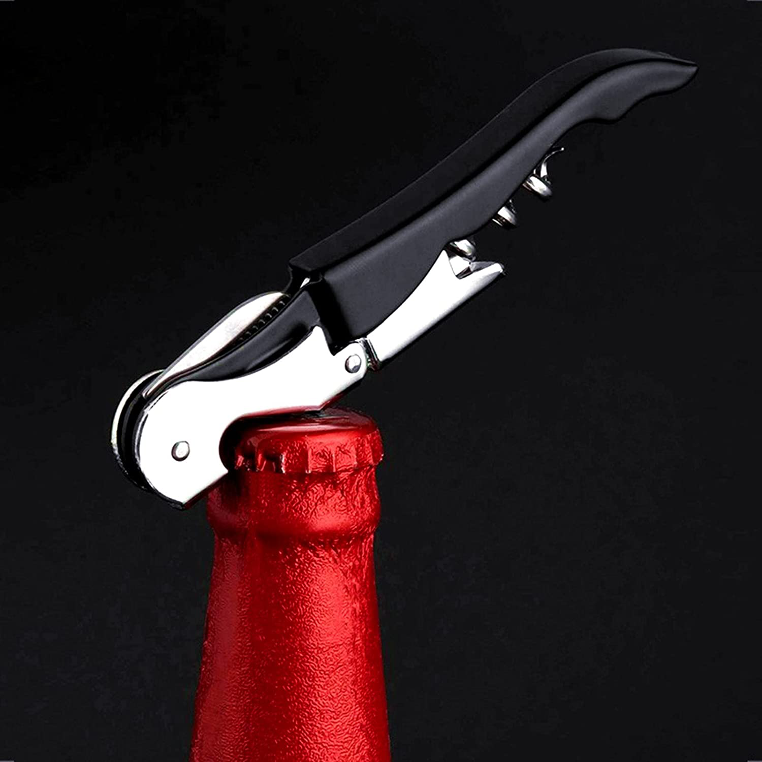 Aoineeseo Waiter Corkscrew, Wine Opener with Serrated Foil Cutter (Black, 2 Pack)