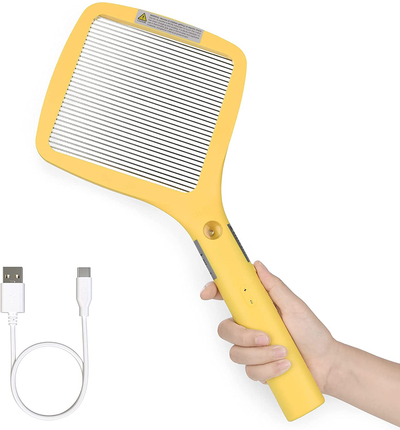 mafiti Electric Fly Swatter, Mosquito Zapper, Bug Zapper Racket Fly Killer Indoor Outdoor, Rechargeable, Light, Pest Control, Camping Accessories (Yellow)