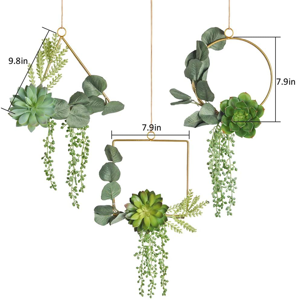 Pauwer Artificial Willow Leaves Metal Hoop Wreath Set of 3 Willow Leaves Greenery with White Silk Hydrangea Flower Hanging Wall Hoop Garland