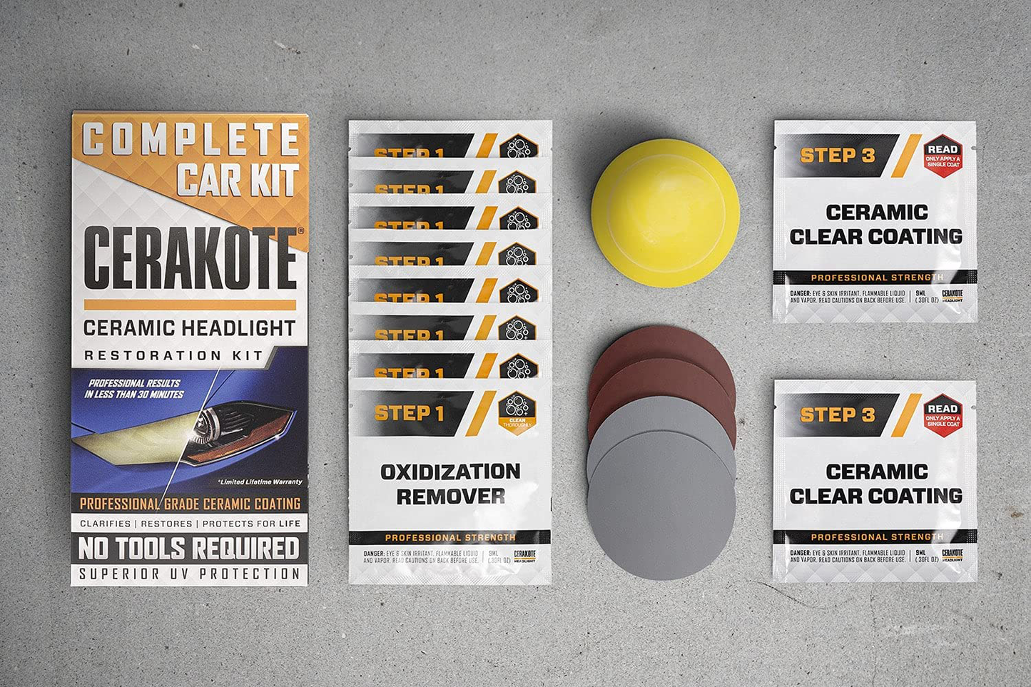 CERAKOTE Ceramic Headlight Restoration Kit – Guaranteed To Last As Long As You Own Your Vehicle – Brings Headlights back to Like New Condition - 3 Easy Steps - No Power Tools Required