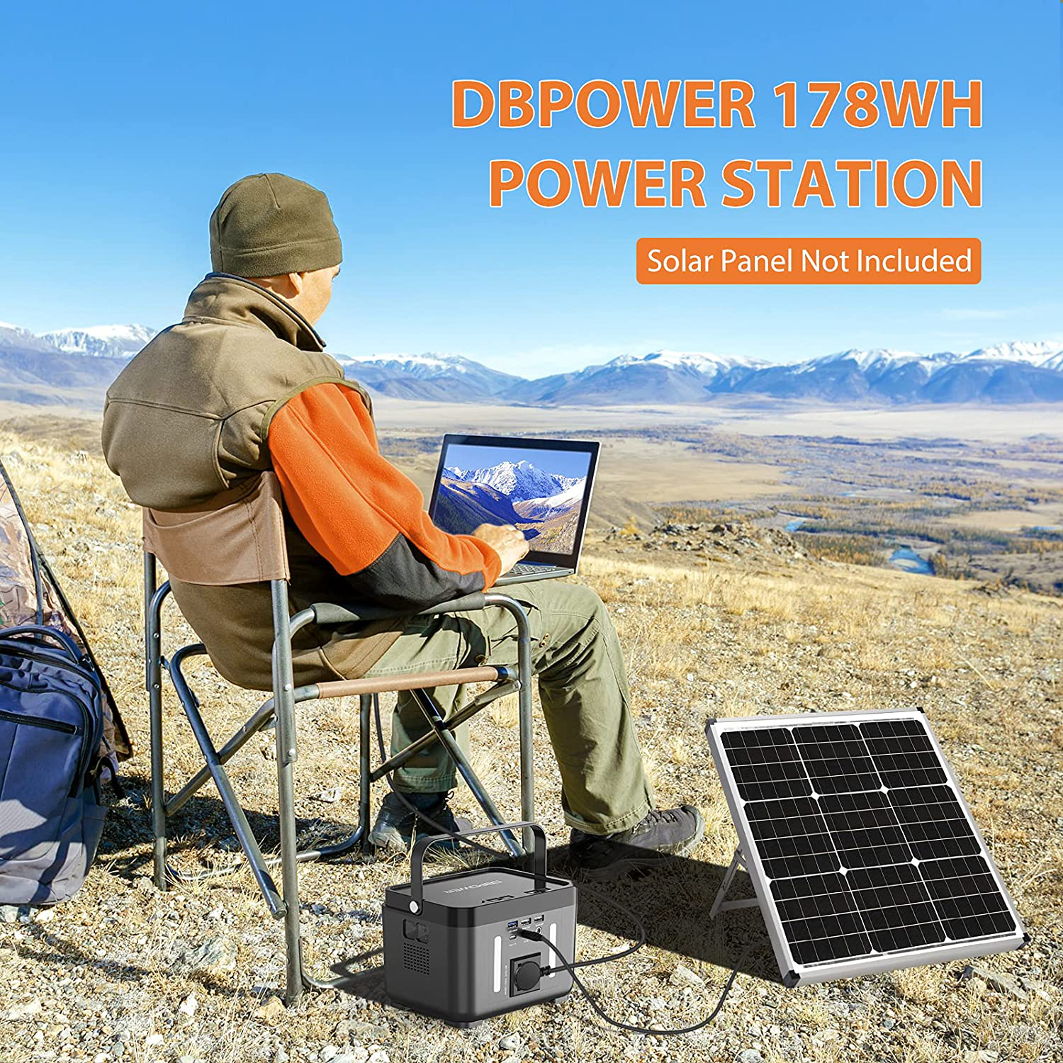 DBPOWER Portable Power Station, 178Wh 48000mAh Backup Lithium Battery 110V/250W (Peak 350W) Pure Sine Wave AC Outlet Outdoor Solar Generator Power Supply for CPAP Emergency Outdoor Camping Fishing