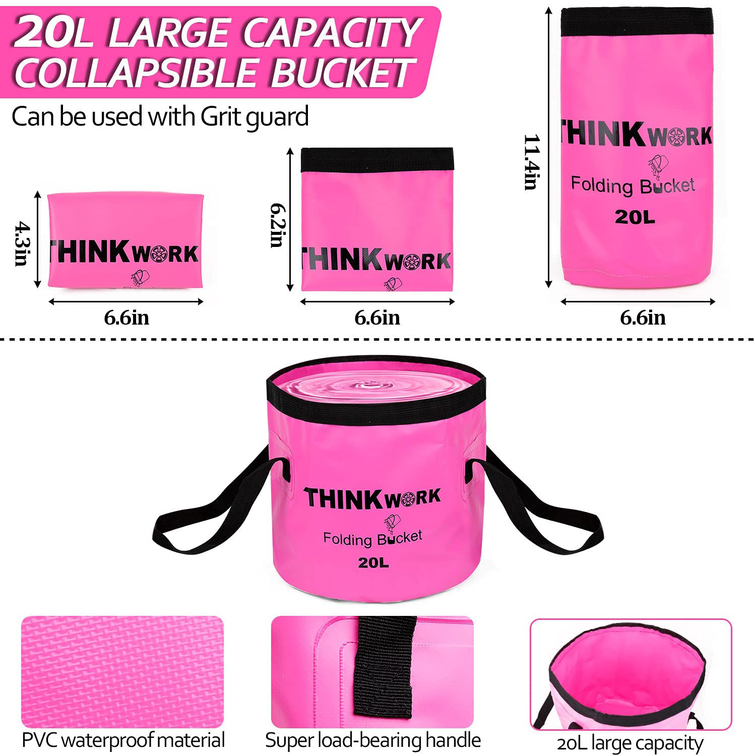 THINKWORK Car Wash Kit with Bucket, Pink Car Cleaning Supplies and Detailing kit - Cleaning Gel, Microfiber Towel, Mitt, Duster, Brush, Grit Trap, Squeegee, Waxing Tablets, Gifts for Women(23pcs)