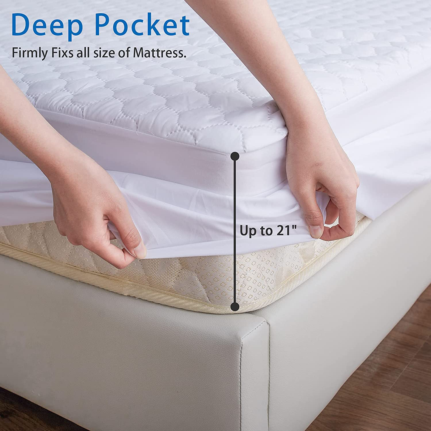 Waterproof Mattress Pad Twin Size, Breathable Mattress Cover Noiseless Mattress Topper Protector Quilted Fitted Up to 21" Deep, 39x75 Inches