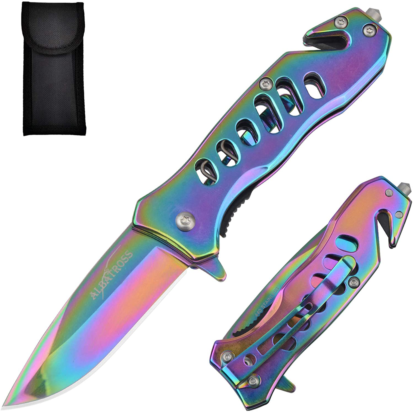 ALBATROSS EDC Cool Sharp Tactical Folding Pocket Knife,SpeedSafe Spring Assisted Opening Knifes with Liner Lock,Pocketclip,Glass Breaker,Seatbelt Cutter(Multi)