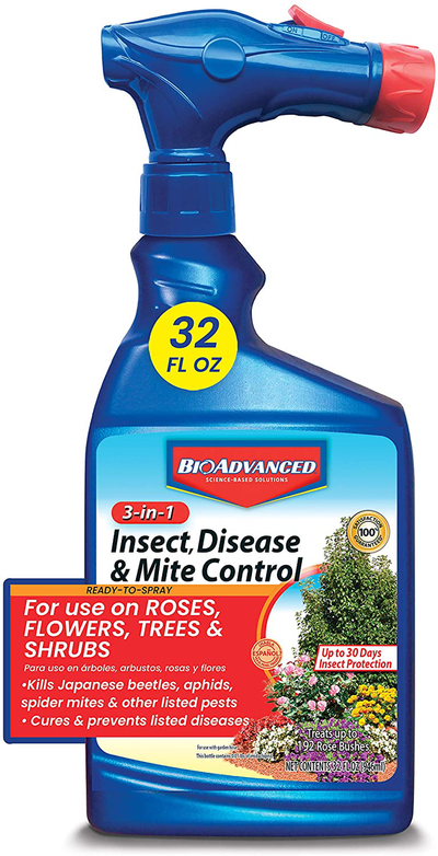 BIOADVANCED 701287A 3-in-1 Insect, Disease, and Mite Control for Plants, 32-Ounce, Ready-to-Spray
