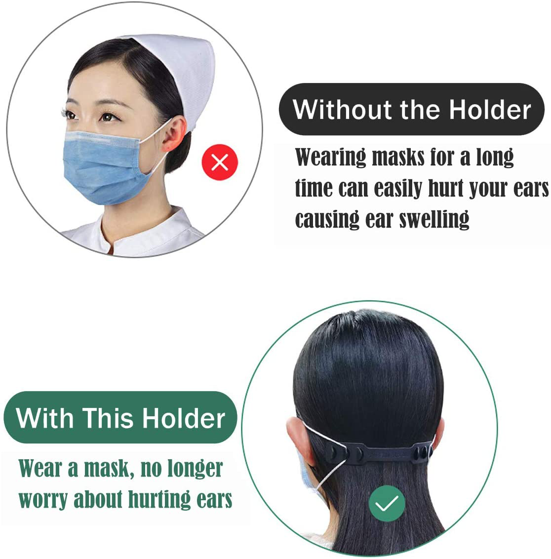 10PCS Mask Extender, Anti-Tightening Ear Protector Decompression Holder Hook Ear Strap Accessories Ear Grips Extension Mask Buckle Ear Pain Relieved(Black)