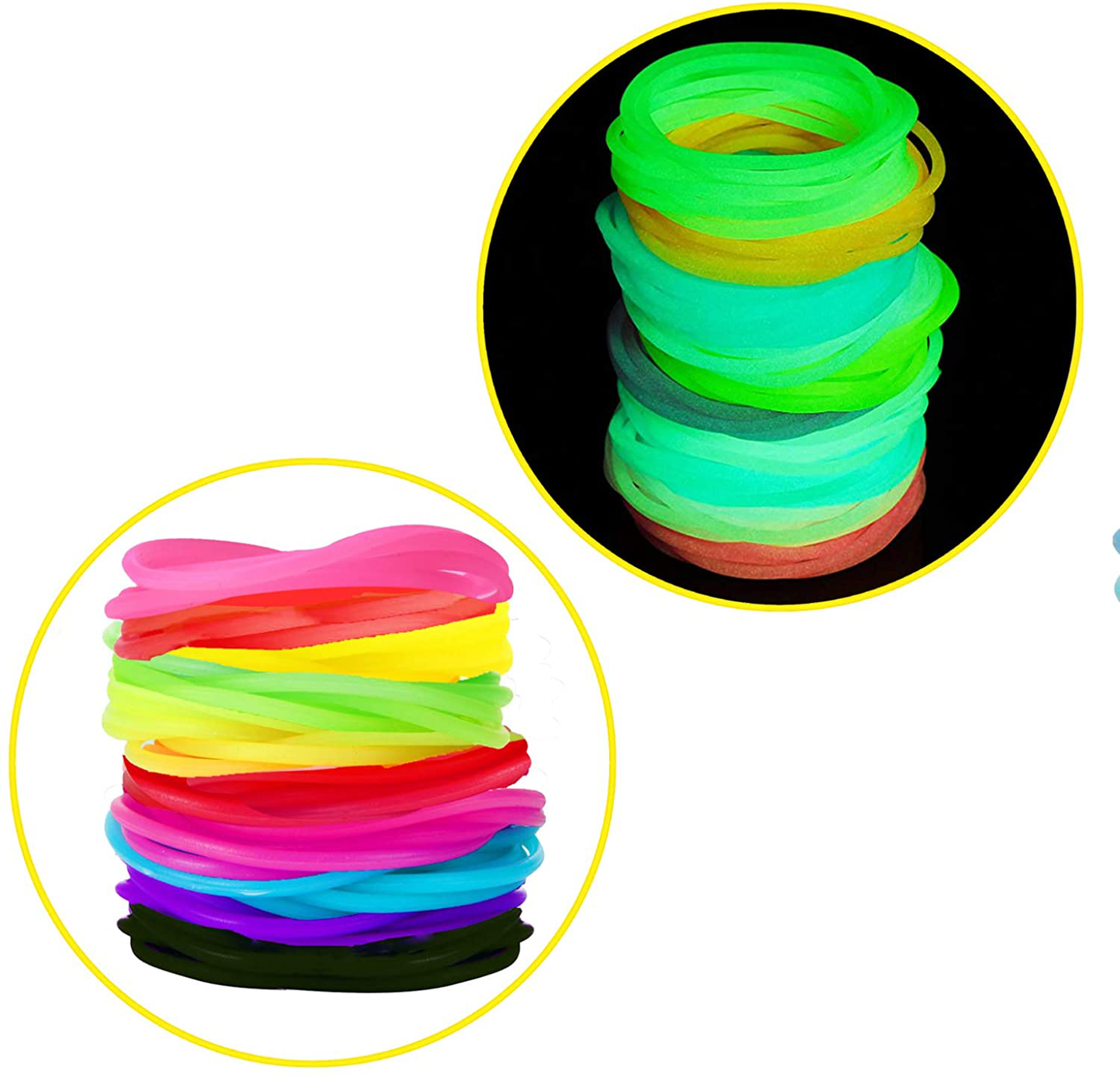 80’S Party Bracelets Rainbow 10 Colors Silicone Jelly Glow Wristbands Luminous Hair Ties for Christmas Party Favors, Adults, Women, Kids, Girls Gifts (30PCS)