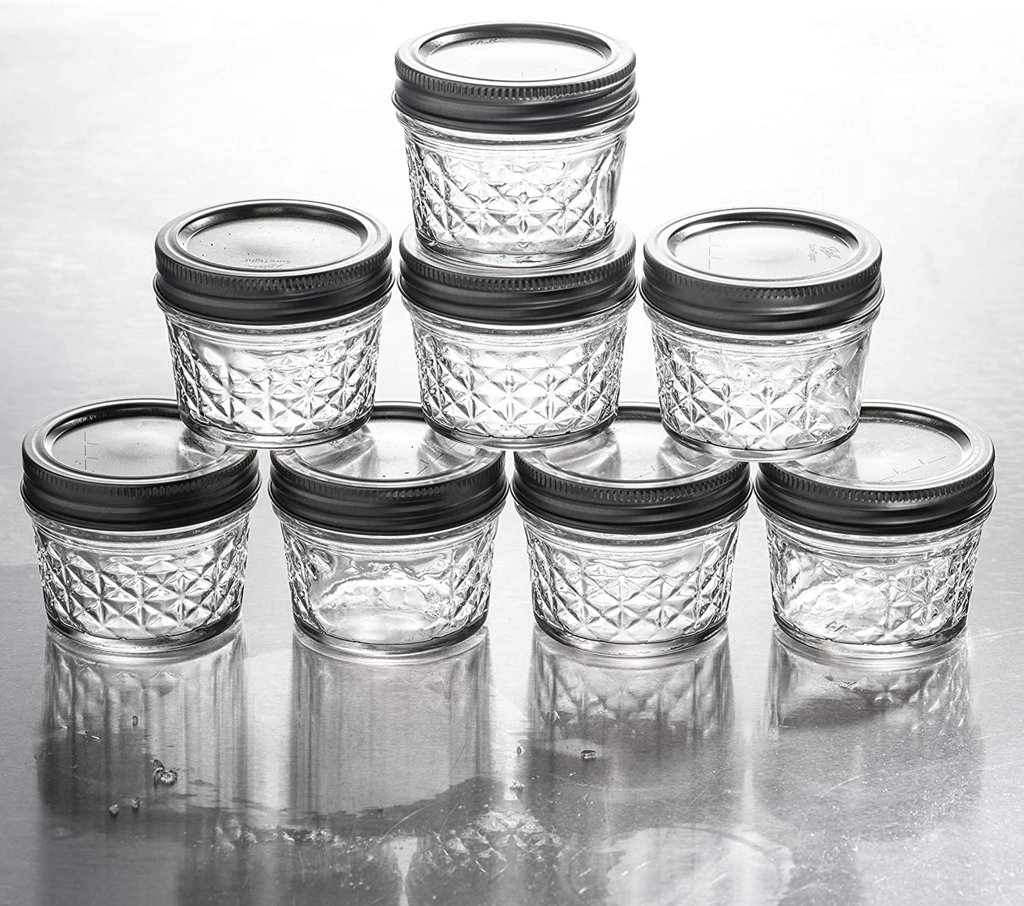 Mason Jelly Jars-4 oz. each - Quilted Crystal Style 8 Pcs