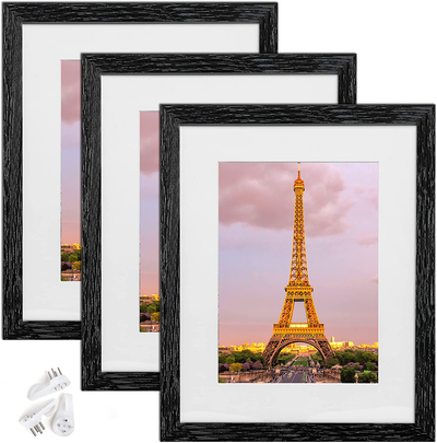 upsimples 8.5x11 Picture Frame Set of 3,Made of High Definition Glass for 6x8 with Mat or 8.5x11 Without Mat,Wall Mounting Photo Frame Vintage Black