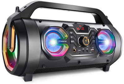 Bluetooth Speakers, 30W Portable Bluetooth Boombox with Subwoofer, FM Radio, RGB Colorful Lights, EQ, Stereo Sound, Booming Bass, 10H Playtime Wireless Outdoor Speaker for Home, Party, Camping, Travel