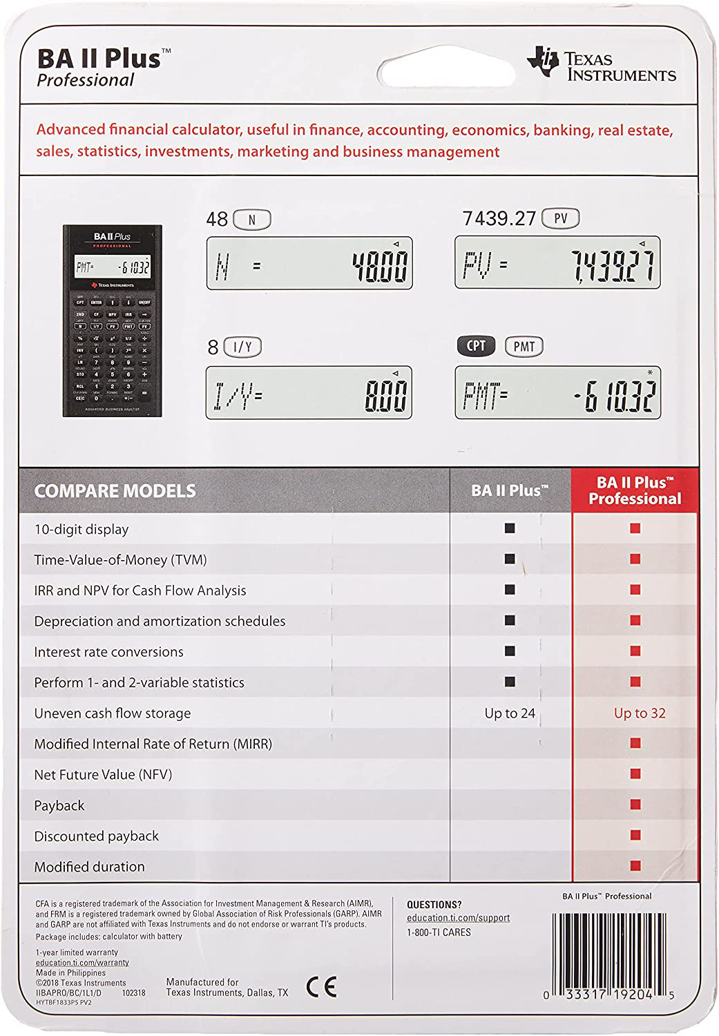 Texas Instruments BA II Plus Professional Financial Calculator