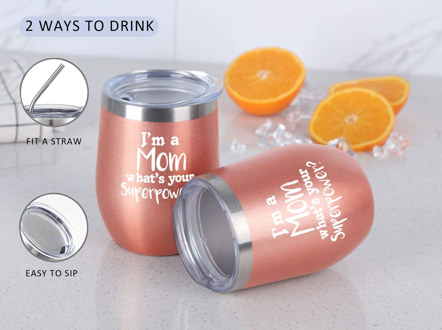 I'M a Mom What'S Your Superpower Mom Wine Tumbler, Mom Gifts 12 Oz Wine Tumbler, Funny Mother'S Day Gifts for Mom Mother in Law Mom to Be Grandma Her, Insulated Stainless Steel Wine Tumbler