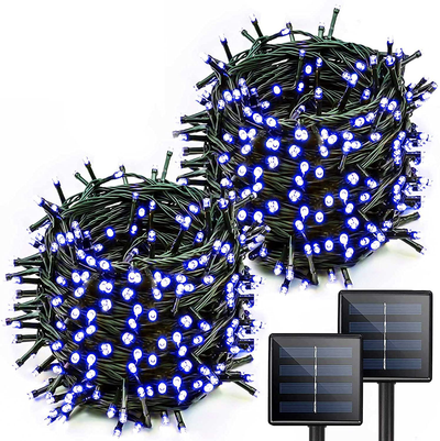 Blue Solar Halloween Lights Outdoor Halloween Decorations, 2-Pack Each 72ft 200 LED Solar String Lights, 8 Modes Solar Lights Outdoor Decorative for Tree Garden Patio Party (Blue)