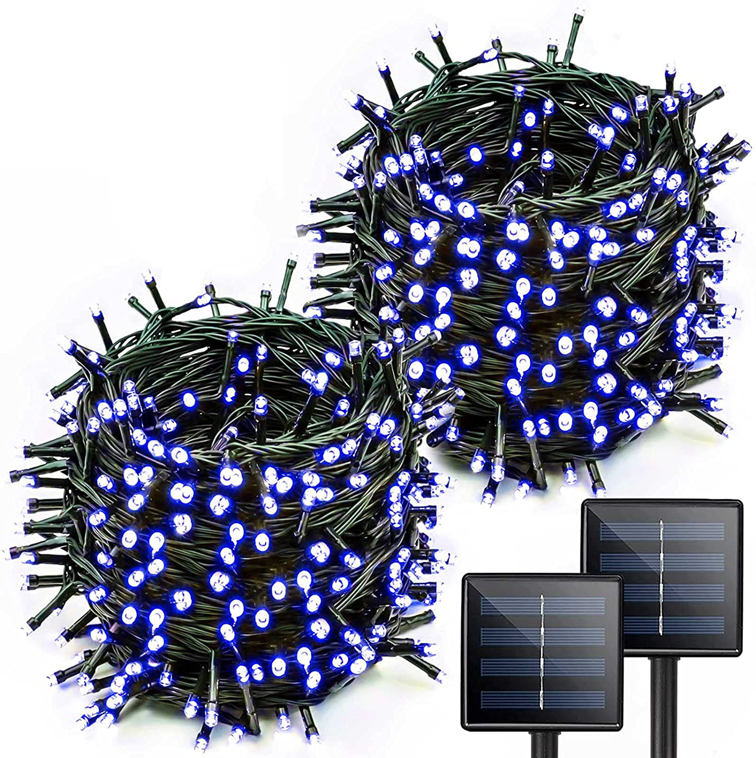 Blue Solar Halloween Lights Outdoor Halloween Decorations, 2-Pack Each 72ft 200 LED Solar String Lights, 8 Modes Solar Lights Outdoor Decorative for Tree Garden Patio Party (Blue)