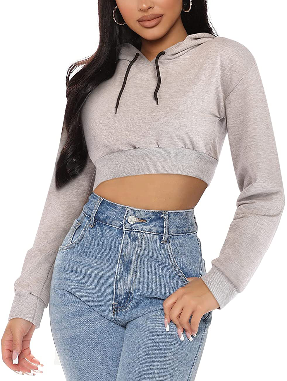 Cuihur Women's Casual Hoodies Sweatshirt Long Sleeve Crop Tops Hoodie Pullover Top