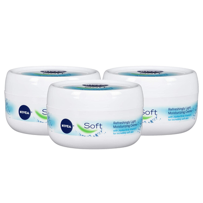 NIVEA Soft Moisturizing Crème- Pack of 3, All-In-One Cream For Body, Face and Dry Hands - Use After Hand Washing - 6.8 oz. Jars