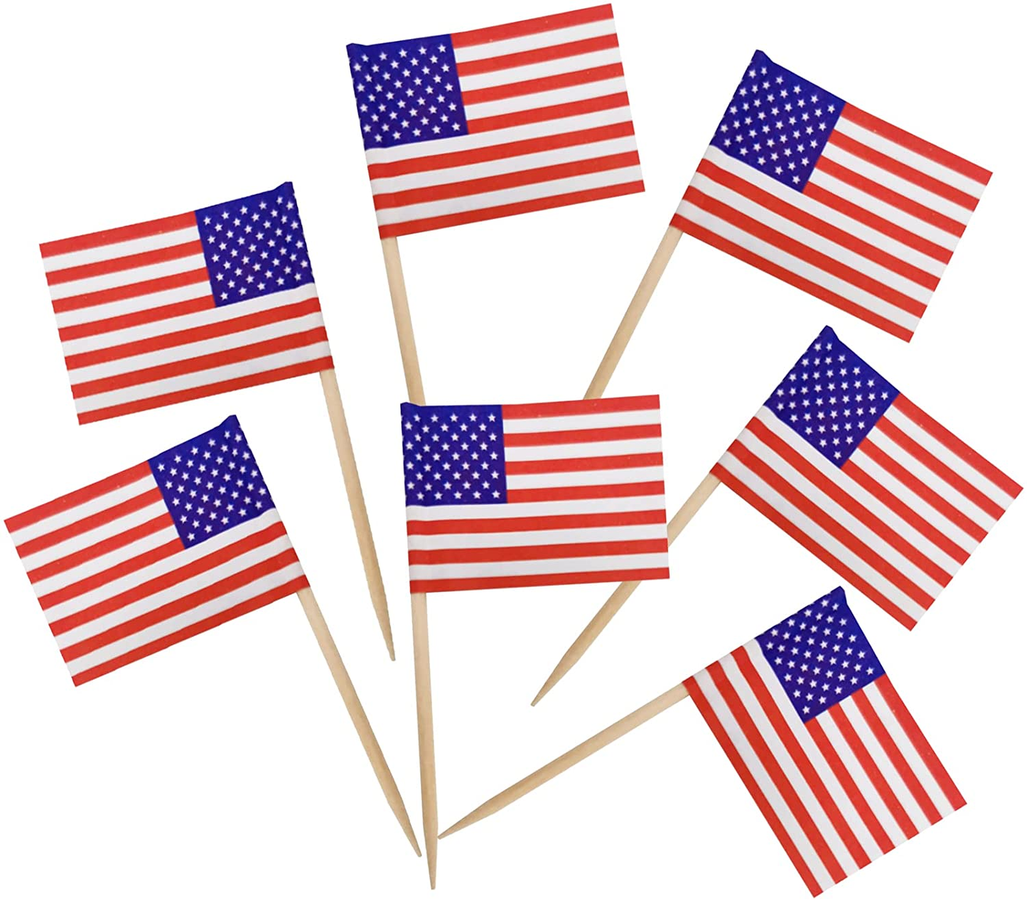 100 Pcs USA American Flag Toothpick Flags,Small Toothpick Mini Stick Cupcake Toppers,Country Picks Party Decoration Celebration Cocktail Picks for Party Bar Sport Events.