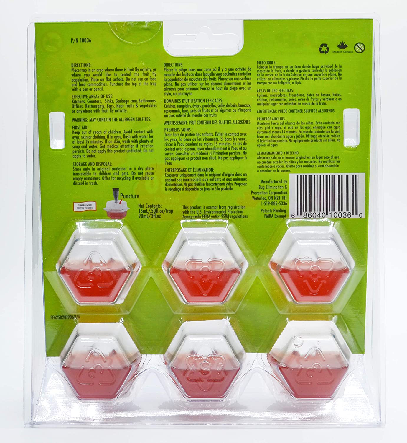 BEAPCO 10036 Prefilled Fruit Fly Traps, 6-Pack, Red
