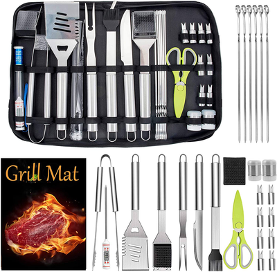 Leonyo 27PCS BBQ Grill Accessories in Case, Heavy Duty Stainless Steel Barbecue Grilling Tools Set for Kitchen Outdoor Cooking Camping Smoking, Dishwasher Safe, Portable Bag, Gift for Men Women