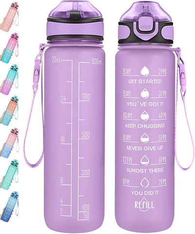 Water Bottle 32oz with Straw, Motivational Water Bottle with Time Marker & Buckle Strap,Leak-Proof Tritan BPA-Free, Ensure You Drink Enough Water for Fitness, Gym, Camping, Outdoor Sports