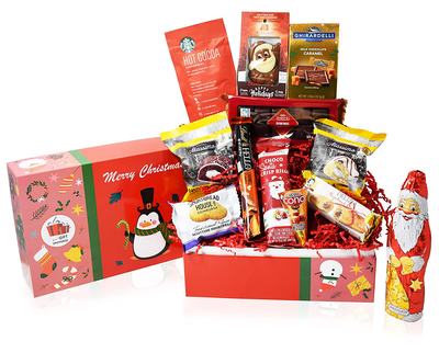 Christmas Chocolate & Snacks Variety Gift Care Package Gift Box Basket (Red Box)