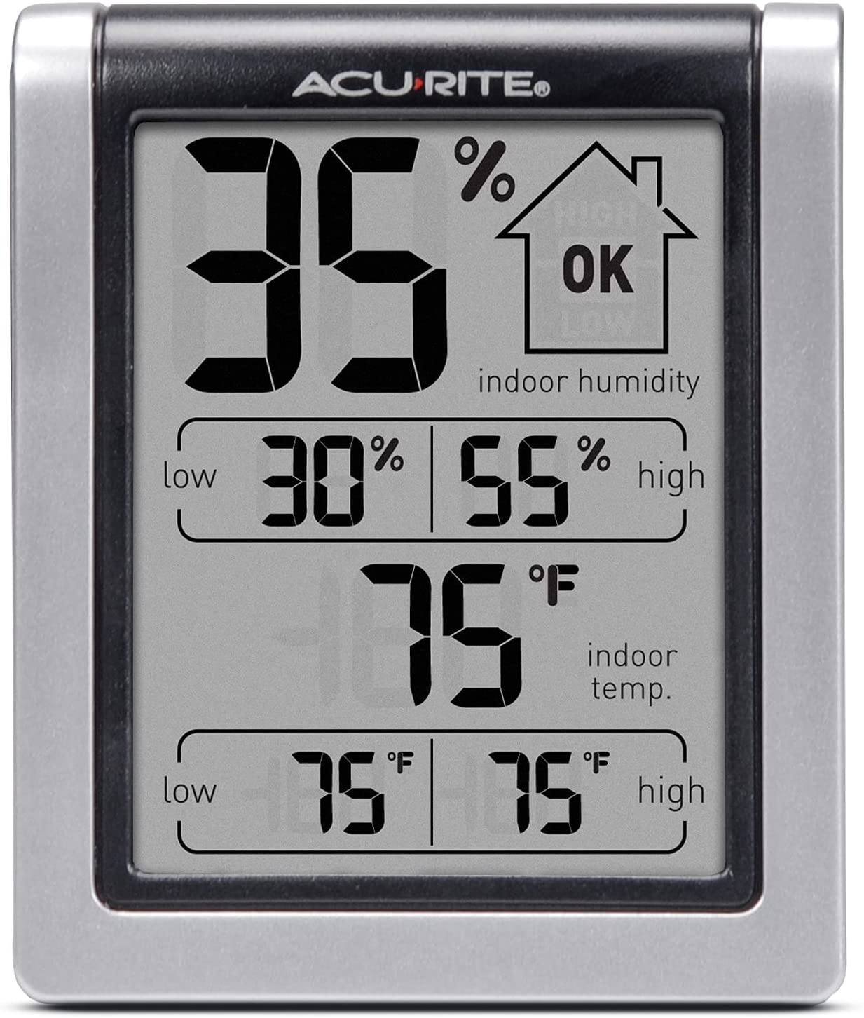 AcuRite 00613 Digital Hygrometer & Indoor Thermometer Pre-Calibrated Humidity Gauge, 3" H x 2.5" W x 1.3" D, Black