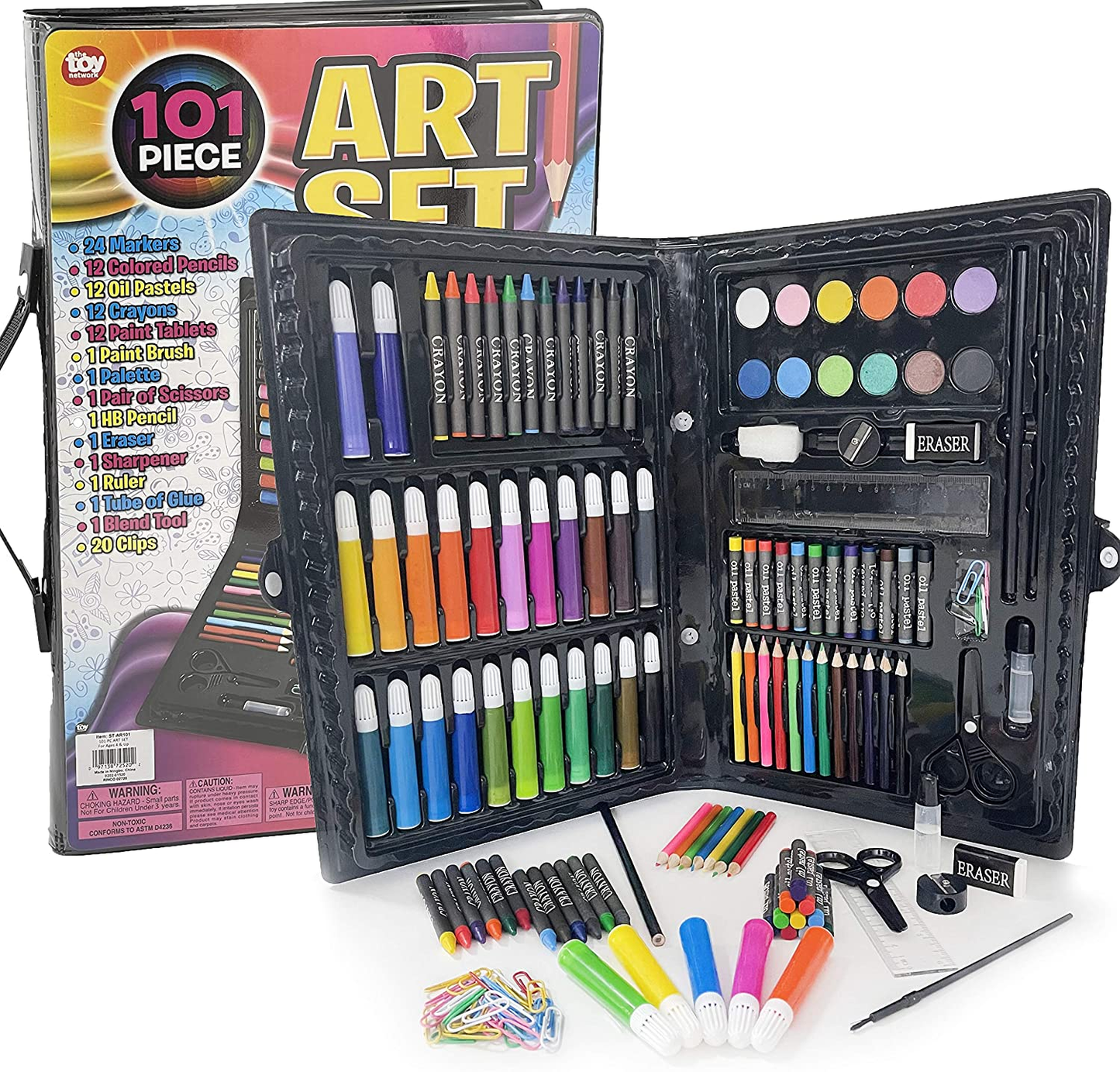 Deluxe Art Set 101 Piece Includes Watercolor, Crayons, Colored Markers, Color Pencils, Ruler, and More