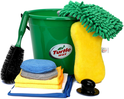 Turtle Wax 15-Peice Car Wash Bucket and Detailing Kit: Wash Mitt, Sponge, 2 Microfiber Cloths, Wax Applicator with 2 Pads, 5 Polishing Wipes, and Brush